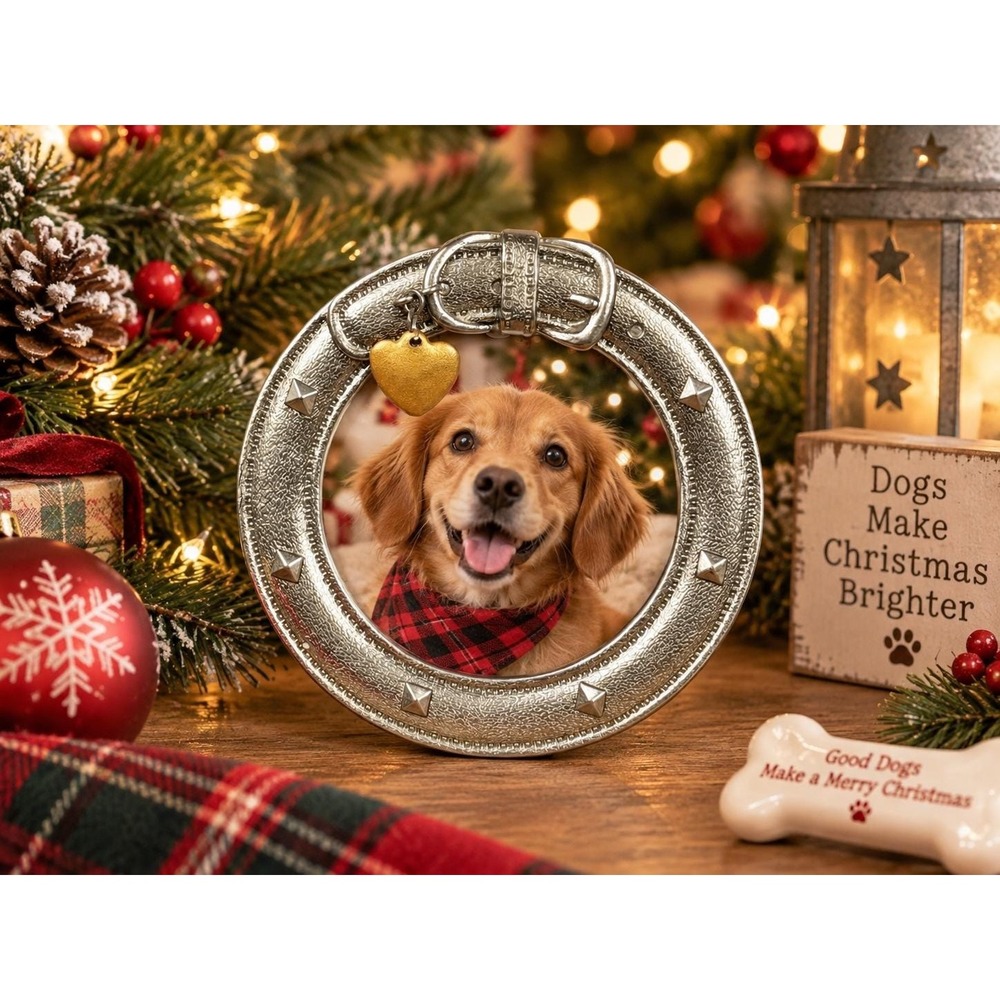 Russ Wags to Whiskers Pet Photo Frame Silver Tone Collar Heart 3x3 Dog Cat
